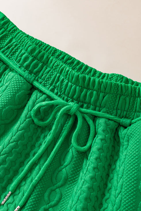 Contrast Trim Cable Textured Shorts Set
